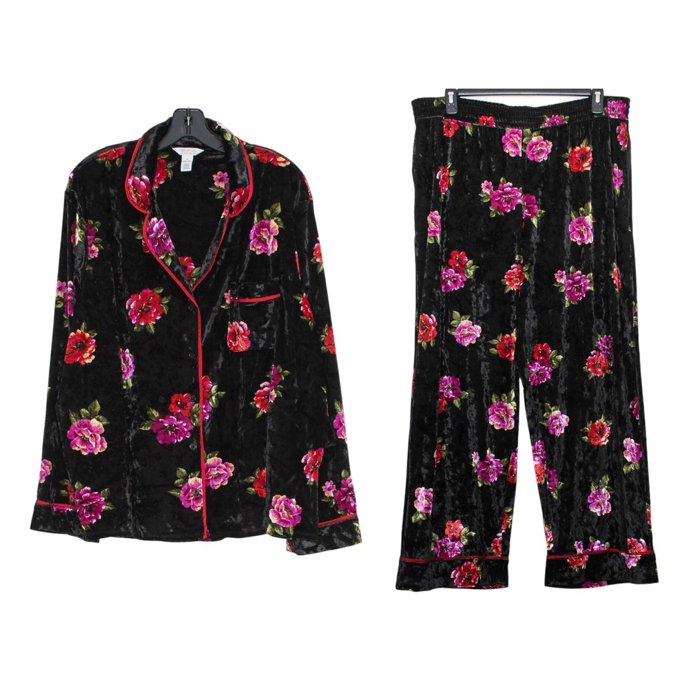Sofia Intimates Pajama Set Velour Dark Floral Whimsigoth Lounge Plus Size 2X
